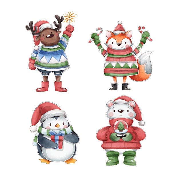 Free Vector | Watercolor santa claus character collection