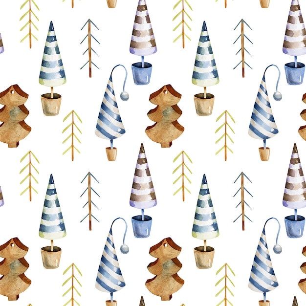 Download Premium Vector | Watercolor scandinavian christmas tree seamless pattern