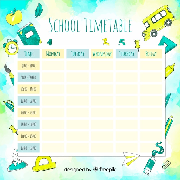 Watercolor school timetable with elements Vector | Free Download