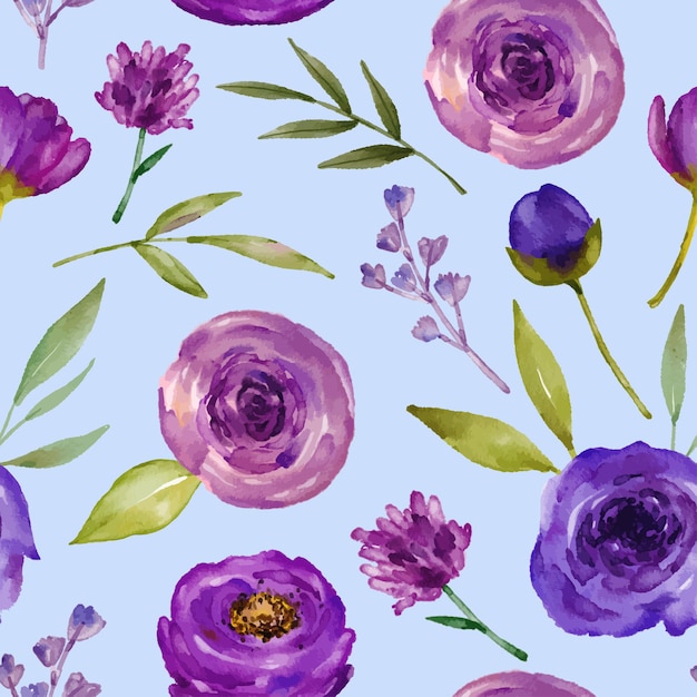 Premium Vector Watercolor seamless pattern purple rose 