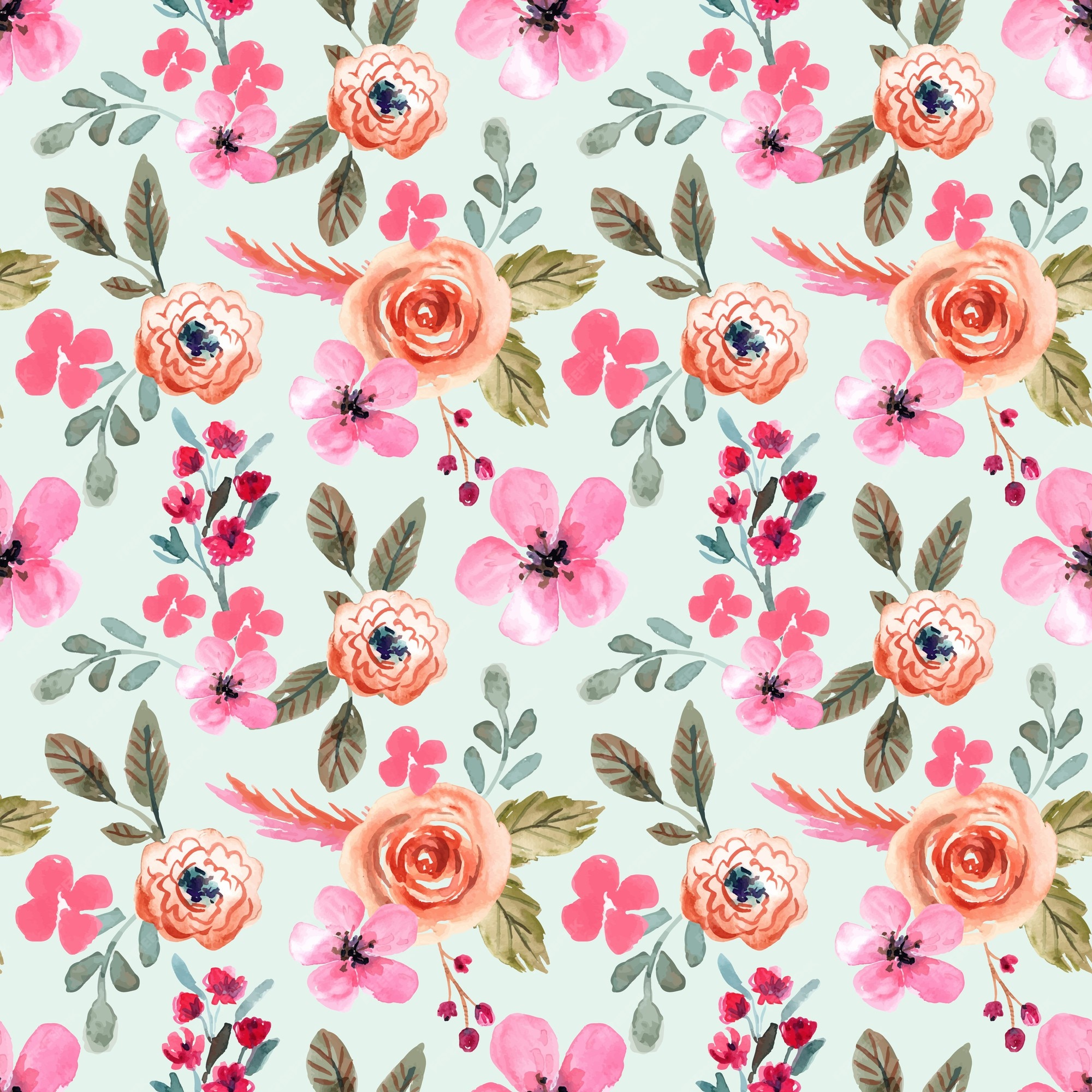 Premium Vector | Watercolor seamless pattern spring pink and warm green ...