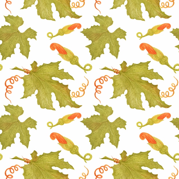 Premium Vector Watercolor seamless pattern with pumpkin leaves