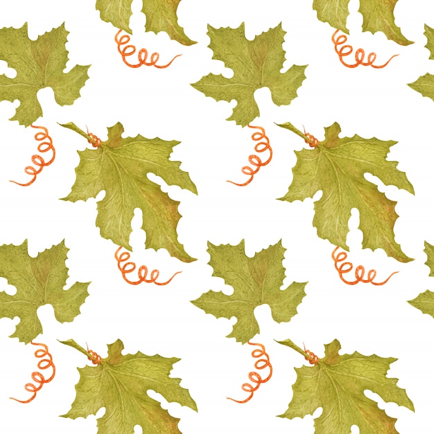 Premium Vector Watercolor seamless pattern with pumpkin leaves