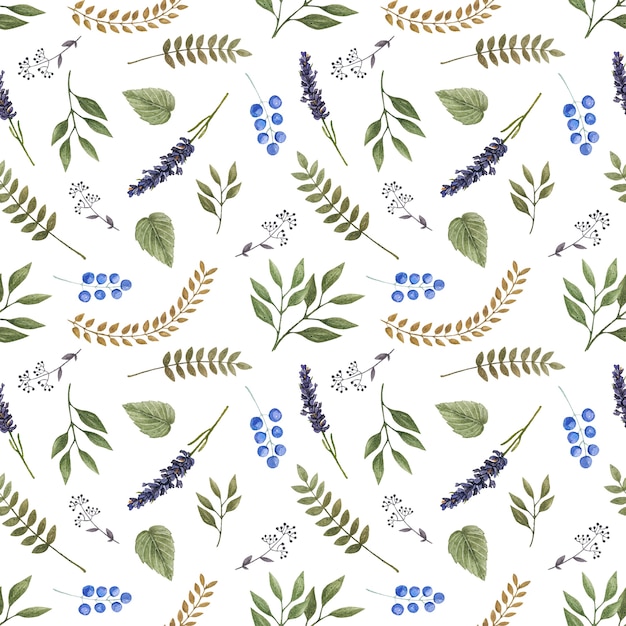 Watercolor seamless vector pattern with wild forest flowers. Premium Vector