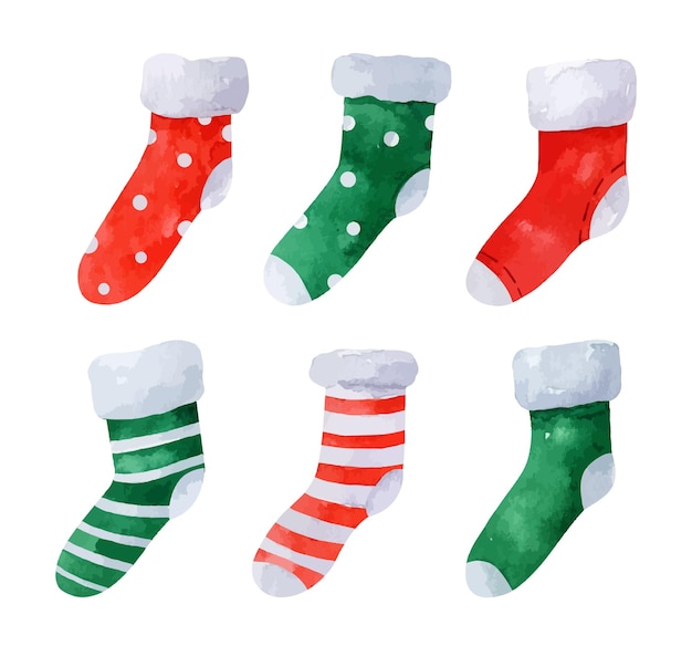 Premium Vector | Watercolor set of cute christmas socks isolated on white