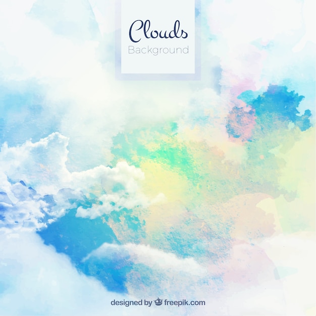 雲の背景と水彩の空 無料のベクター