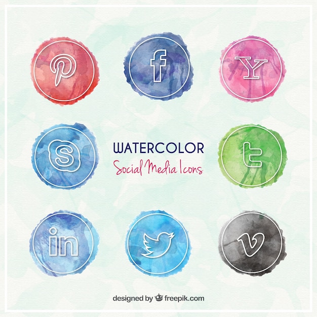 Watercolor social media icons Vector | Free Download