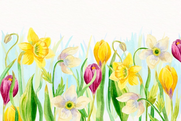 Premium Vector | Watercolor spring background with flowers