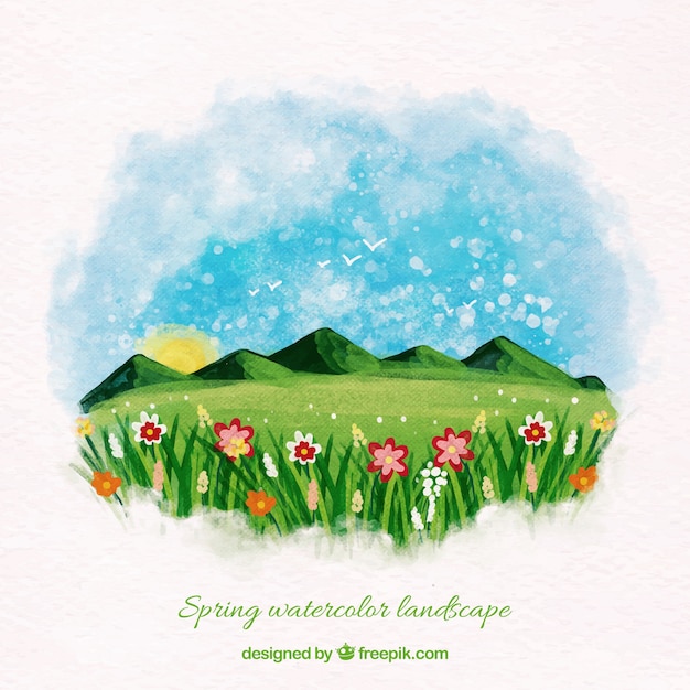 Watercolor spring landscape design