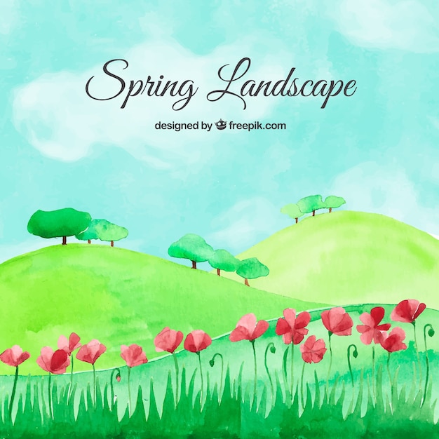 Watercolor spring landscape