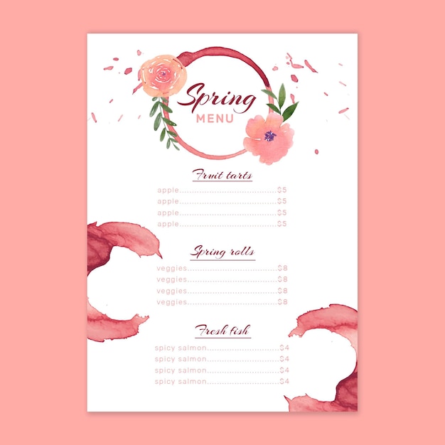 Free Vector | Watercolor spring menu