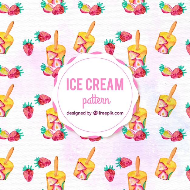 Watercolor strawberry ice cream pattern\
background