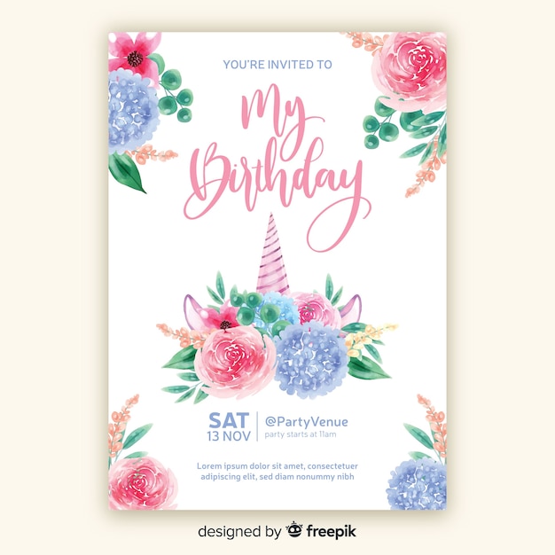 Download Watercolor style birthday invitation template Vector ...