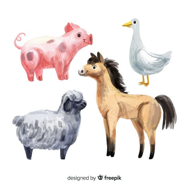 Download Watercolor style farm animal collection Vector | Free Download