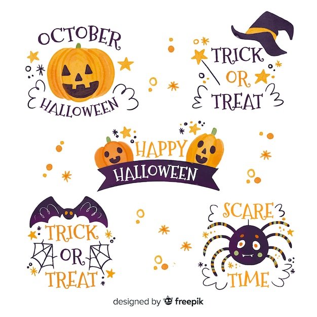 Watercolor style halloween badge collection Free Vector