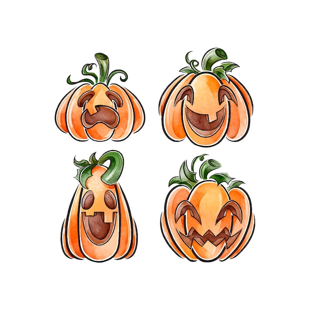 Download Free Vector | Watercolor style halloween pumpkin pack
