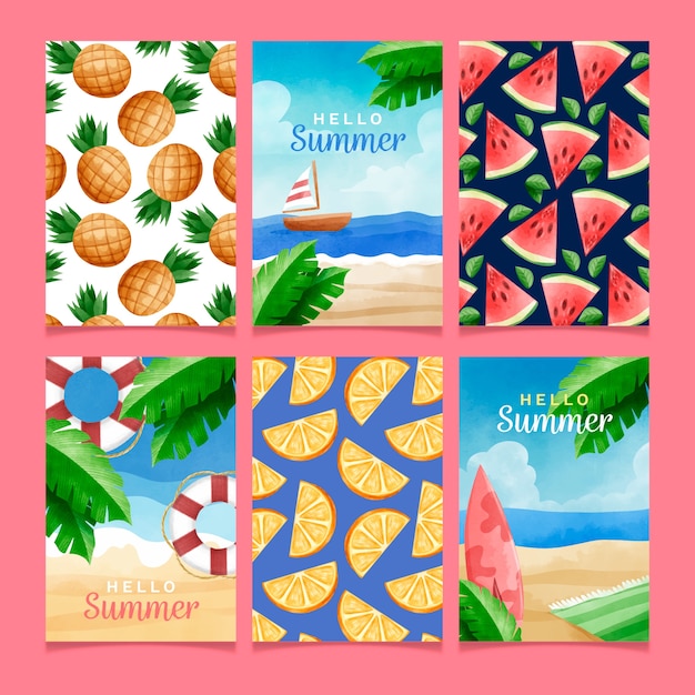 Free Vector Watercolor summer card collection template