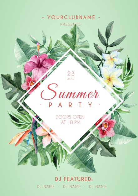 Watercolor summer exotic party poster