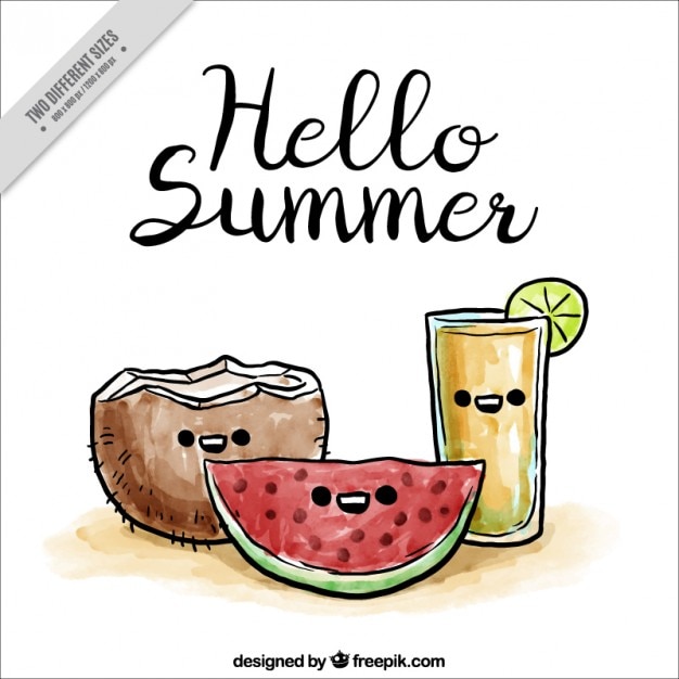 Watercolor summer fruits and drink
background