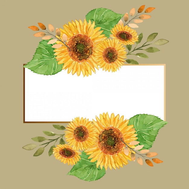 Download Watercolor summer sunflowers floral gold frame template ...