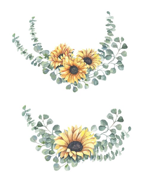 Download Premium Vector | Watercolor sunflower bouquets.
