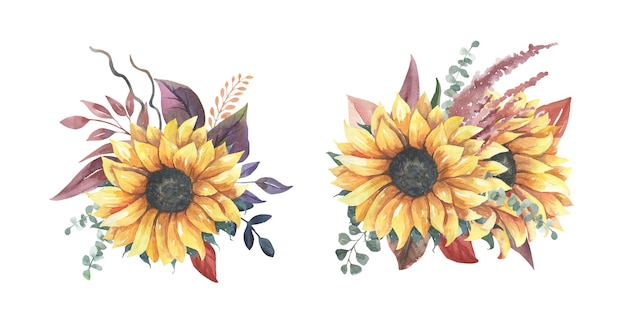 Download Premium Vector | Watercolor sunflower bouquets.