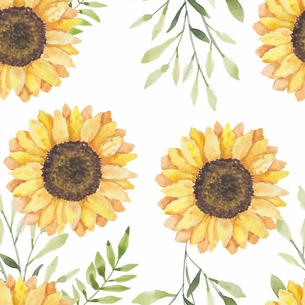 Watercolor sunflower floral seamless pattern | Premium Vector