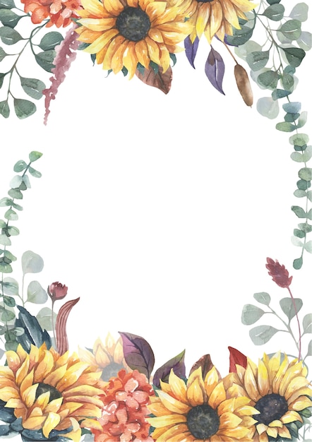 Premium Vector | Watercolor sunflower frame.