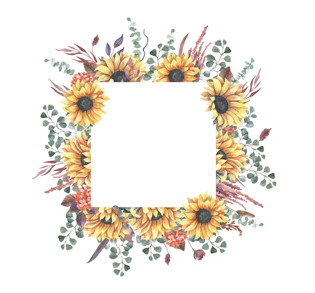 Premium Vector | Watercolor sunflower frame.