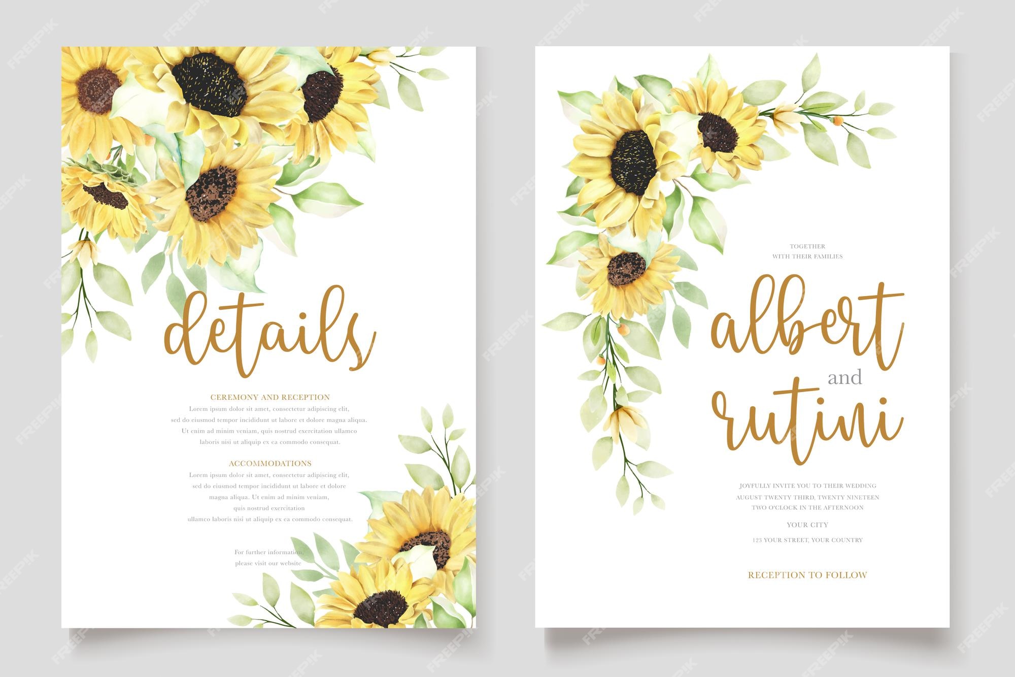 free-vector-watercolor-sunflower-wedding-invitation-card-set
