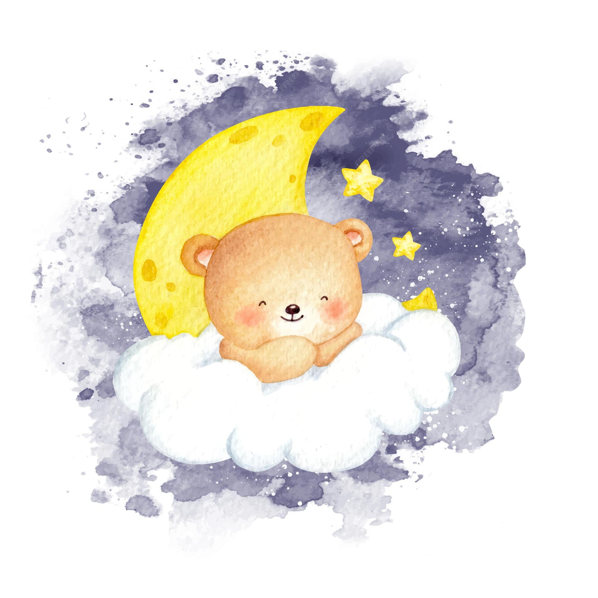 Premium Vector | Watercolor teddy bear sitting on the cloud