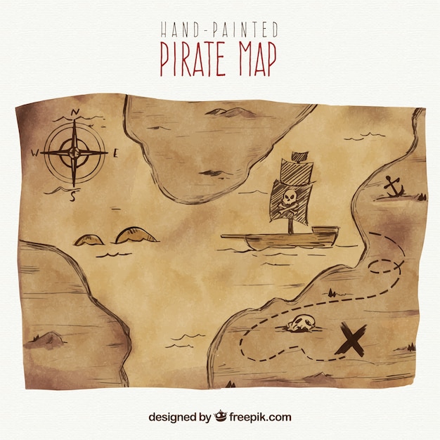 Free Vector Watercolor Treasure Map Of Pirate Adventure