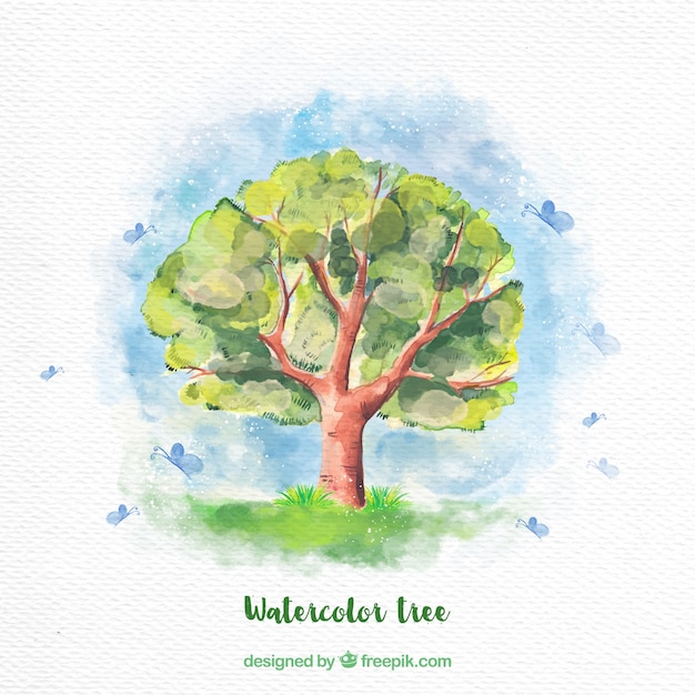  Watercolor  tree background Free Vector