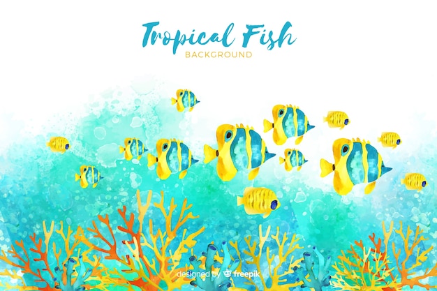 水彩の熱帯魚の背景 プレミアムベクター