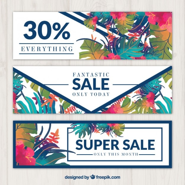 Watercolor tropical flowers sale banners