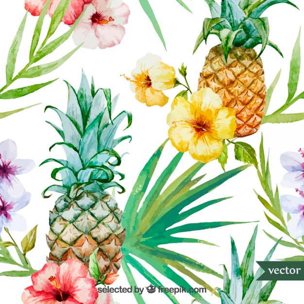 Watercolor tropical fruit and plants
