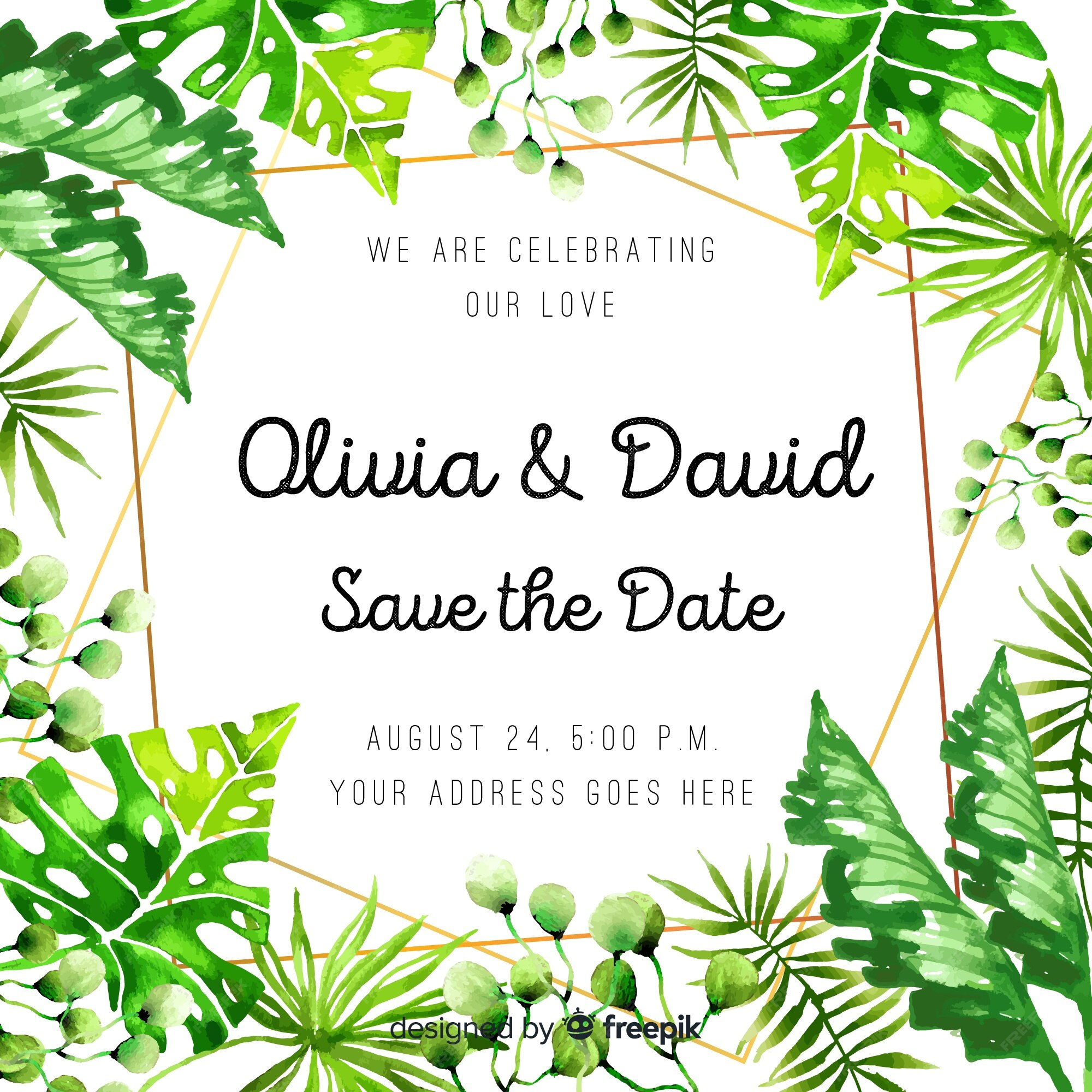 Free Vector | Watercolor tropical wedding invitation