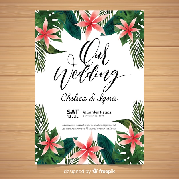 Free Vector Watercolor tropical wedding invitation