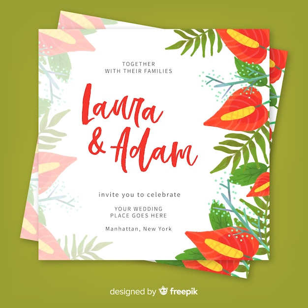 Watercolor tropical wedding invitation Vector Free Download