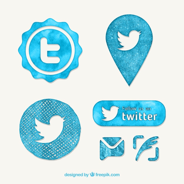 Download Watercolor twitter button pack Vector | Free Download