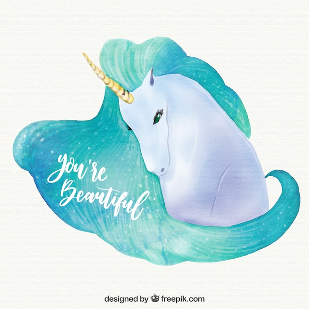 Download Free Vector | Watercolor unicorn background with inspiring message