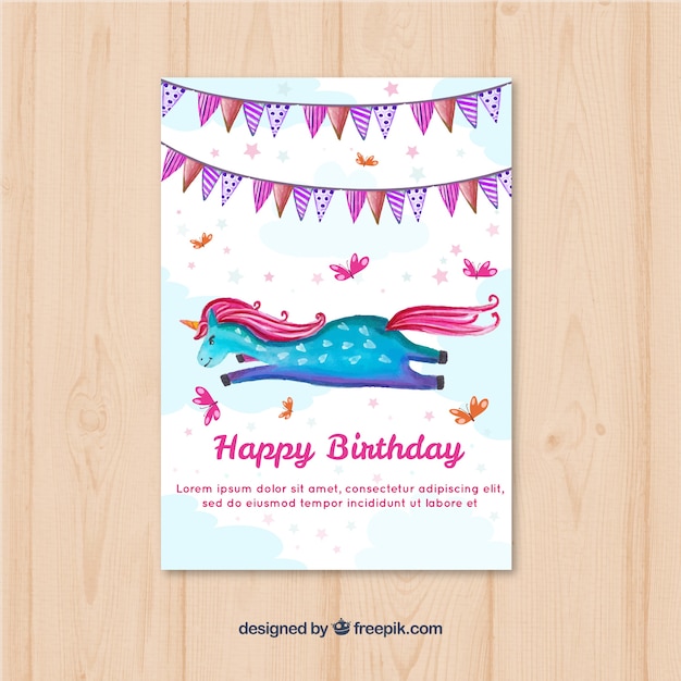 Download Watercolor unicorn card with garlands | Free Vector