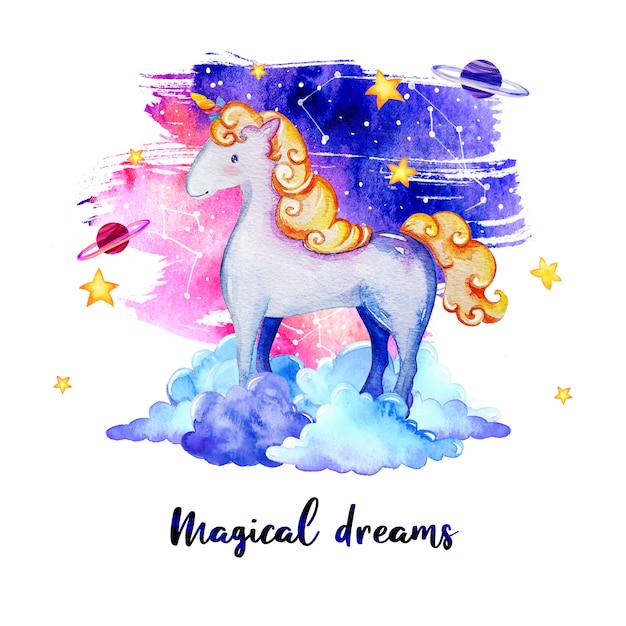 Download Watercolor unicorn dreamy design | Premium Vector