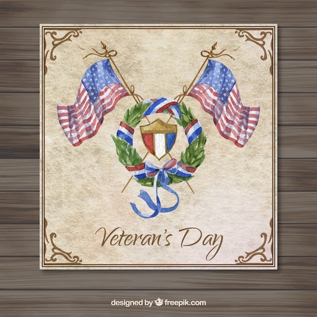 Watercolor USA Veteran Day Card