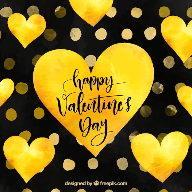 Watercolor valentine\'s day background in yellow\
and black
