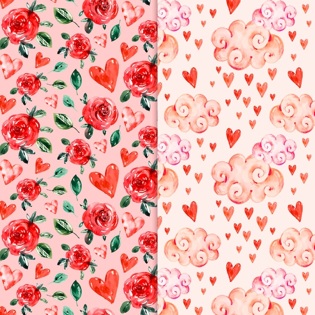 Watercolor valentine's day pattern collection Free Vector