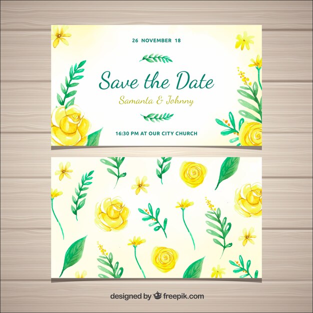 Download Watercolor wedding card template with floral style Vector | Free Download