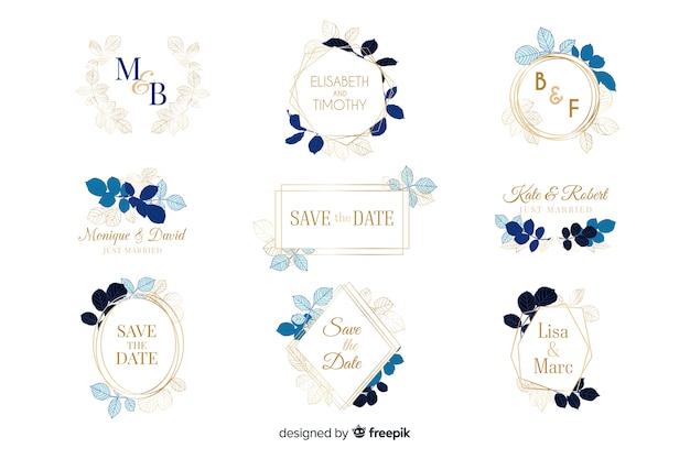 Koleksi logo bingkai pernikahan cat air Vektor Gratis