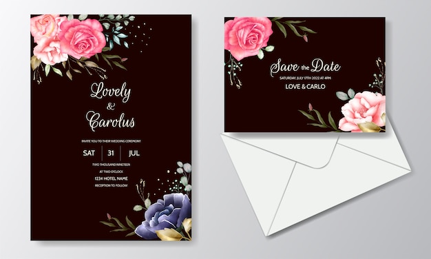 Premium Vector | Watercolor wedding invitation card template with a ...