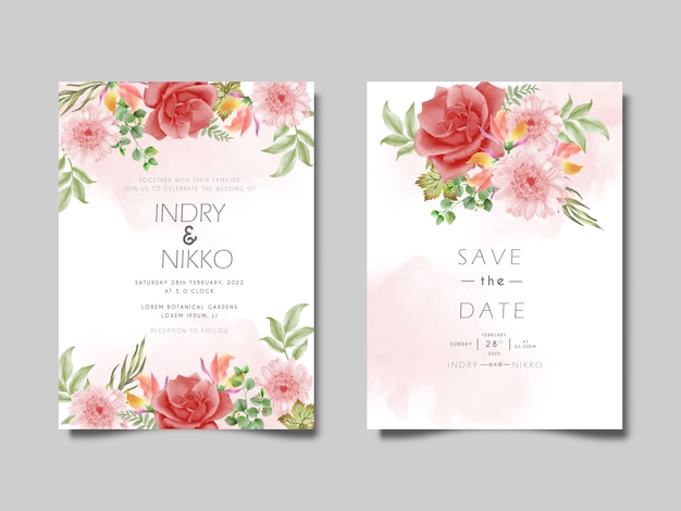 Premium Vector | Watercolor wedding invitation cards with beautiful and ...